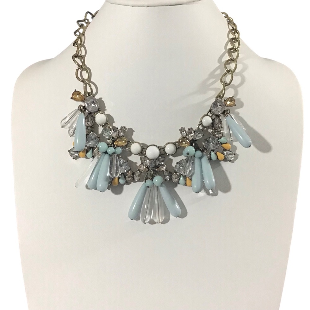 Sugarfix Statement Necklace Blue Clear Cluster Teardrop Beads Fashion Jewelry